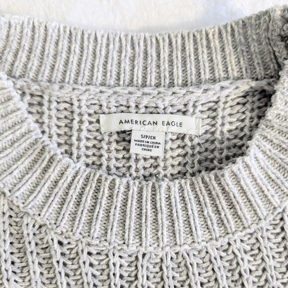 American Eagle Oversized Cable Knit Sweater (S, Grey) - Picture 4 of 7